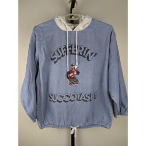 Vintage Sylvester Sufferin' Succotash denim pullover shirt white knit hood XL